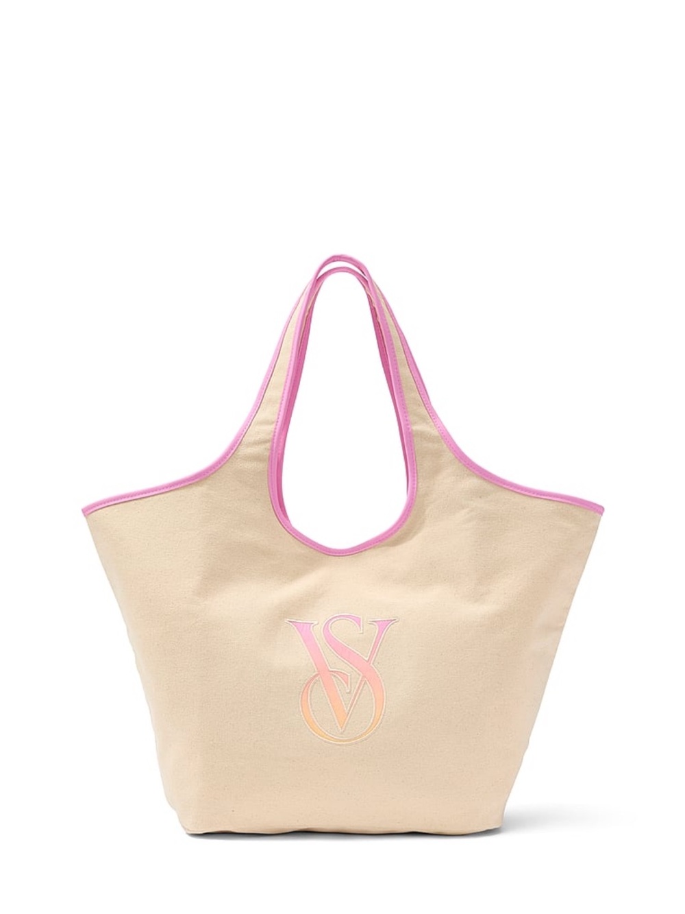 NWT Victoria's Secret Cream Tote with Pink Trim and Monogram